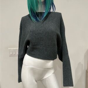Grey boutique sweater criss cross back small